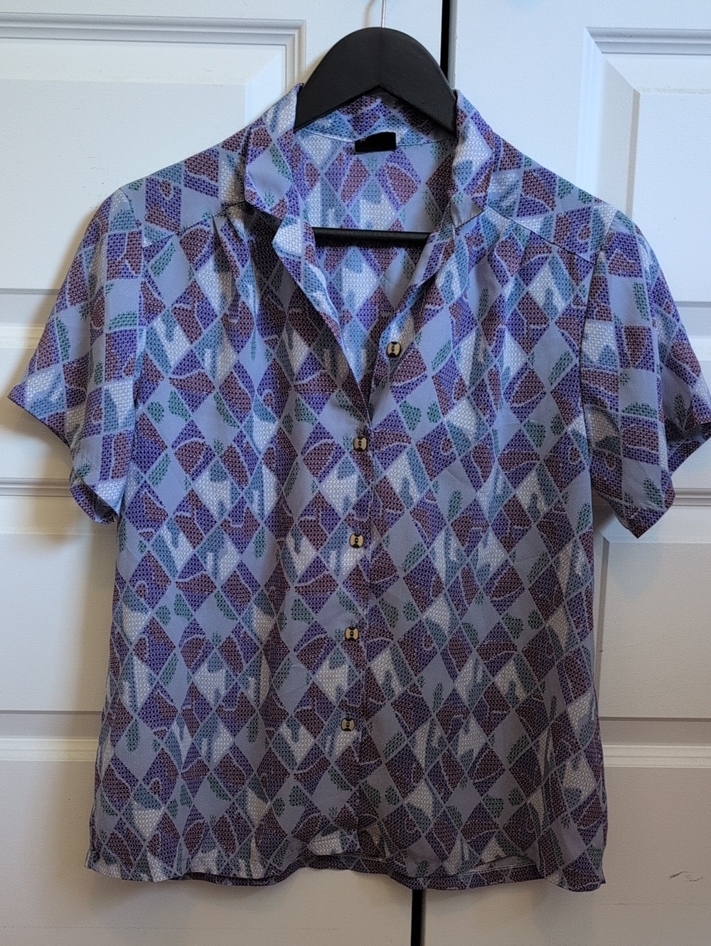 Vintage Blouse in Purple Geometric Print